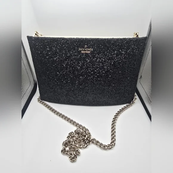 Kate Spade ♠️ Black W/ Silver Hardware Glitter Minaudière Crossbody (EUC)🩶♠️🩶 - Picture 3 of 9